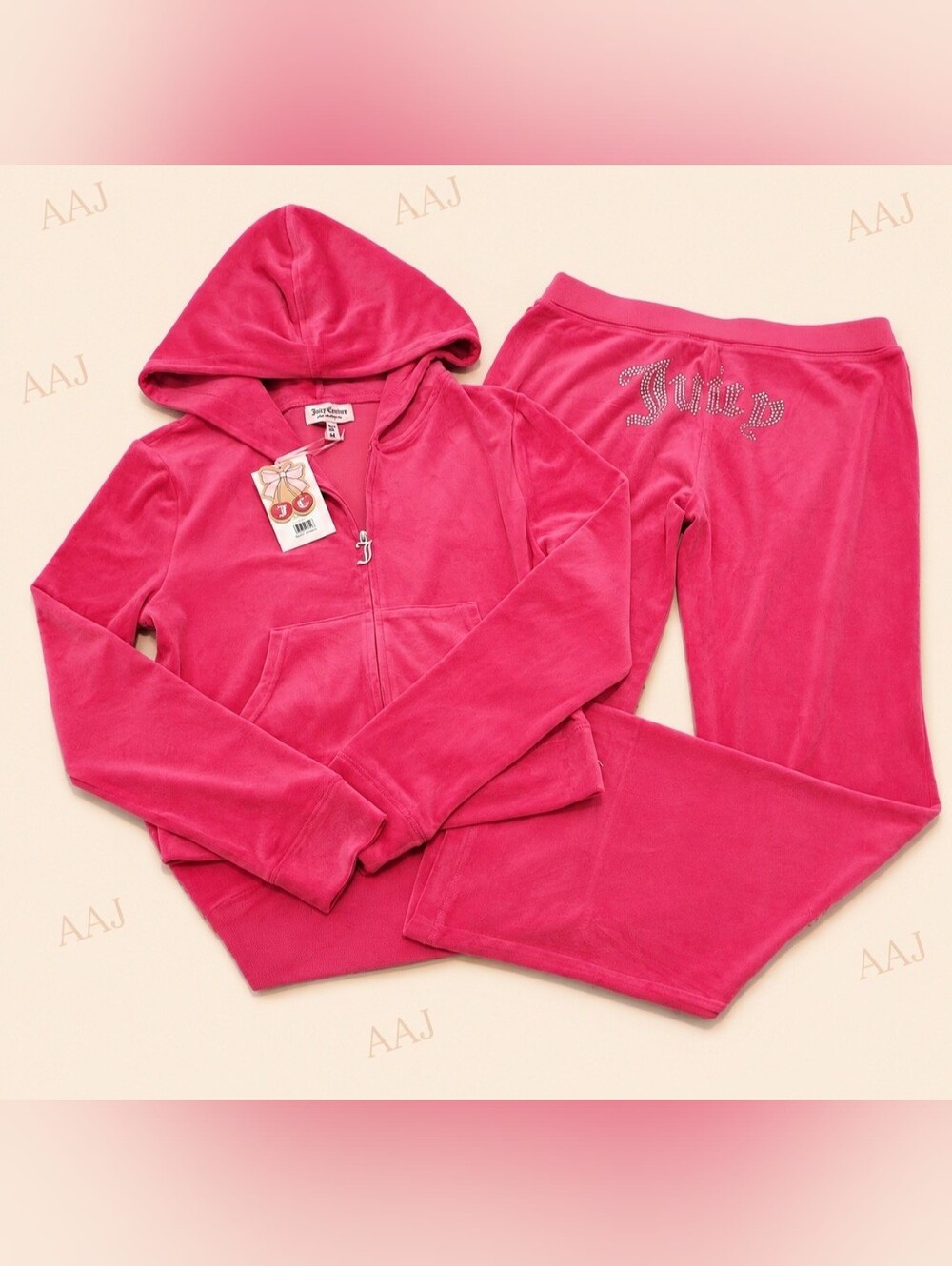 Juicy Couture Vixen Pink Velour Zip Hoodie & Pants Set - M